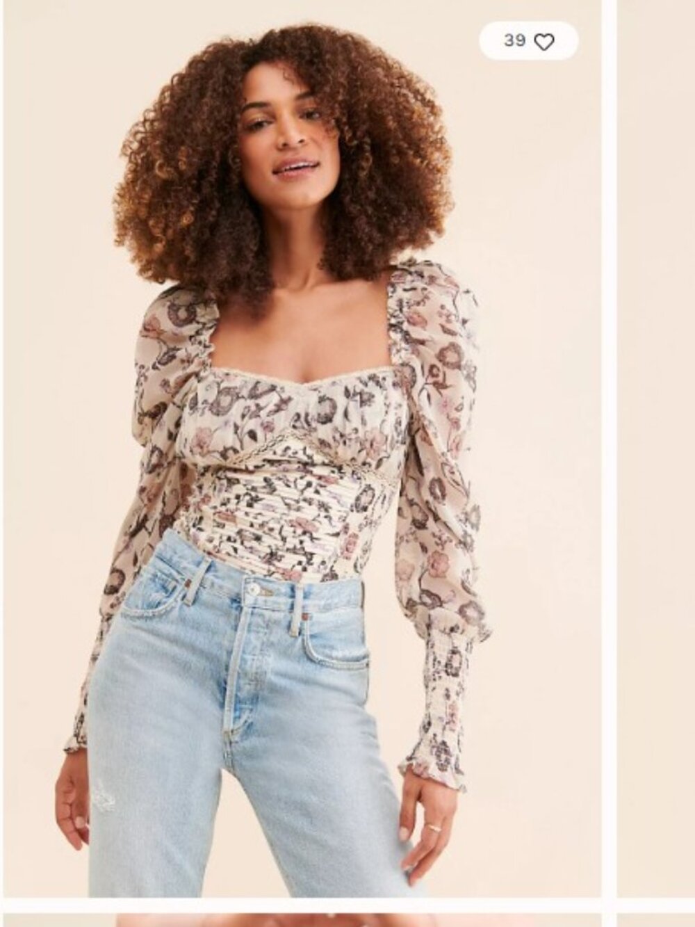Free People Brunch Date Bodysuit- Floral Smocked - Large